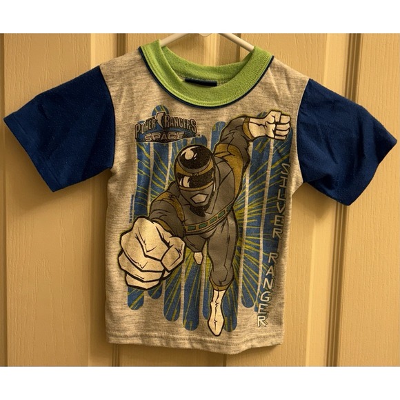 Vintage Power Rangers in Space 90s Youth Size 4 T Shirt Saban AOP Silver Ranger - Picture 1 of 4